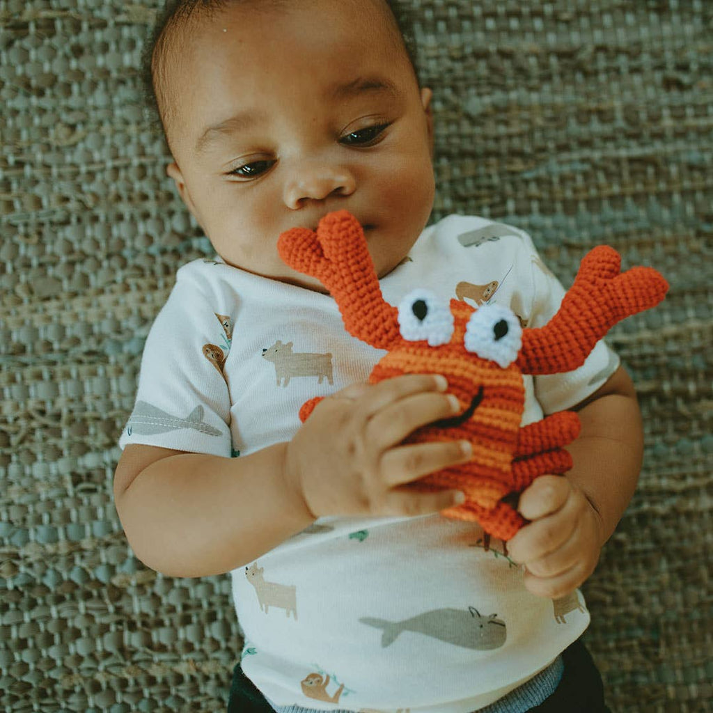 Handcrafted Red Crab Baby Rattle - Organic Cotton Crochet