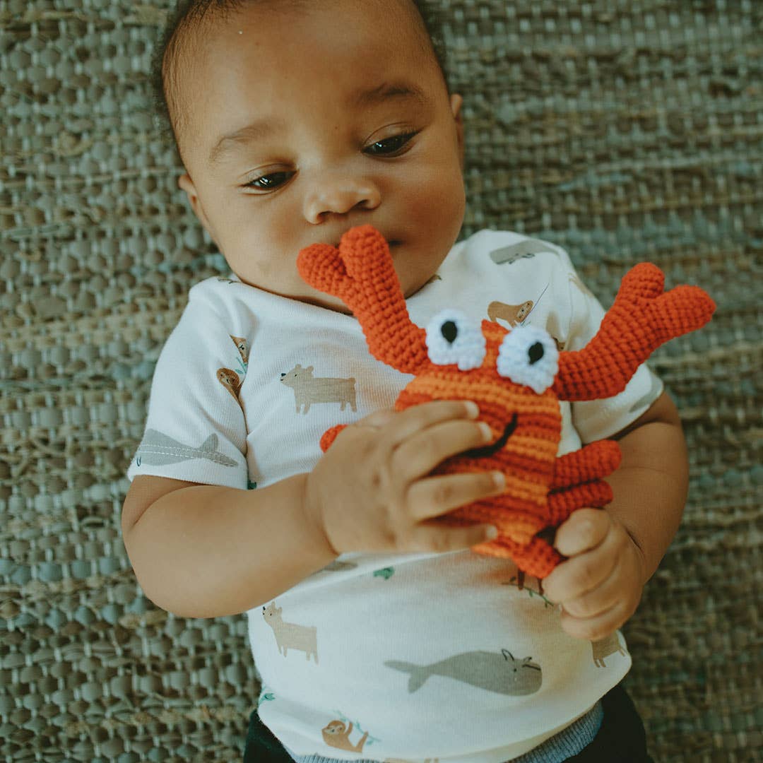 Handcrafted Red Crab Baby Rattle - Organic Cotton Crochet