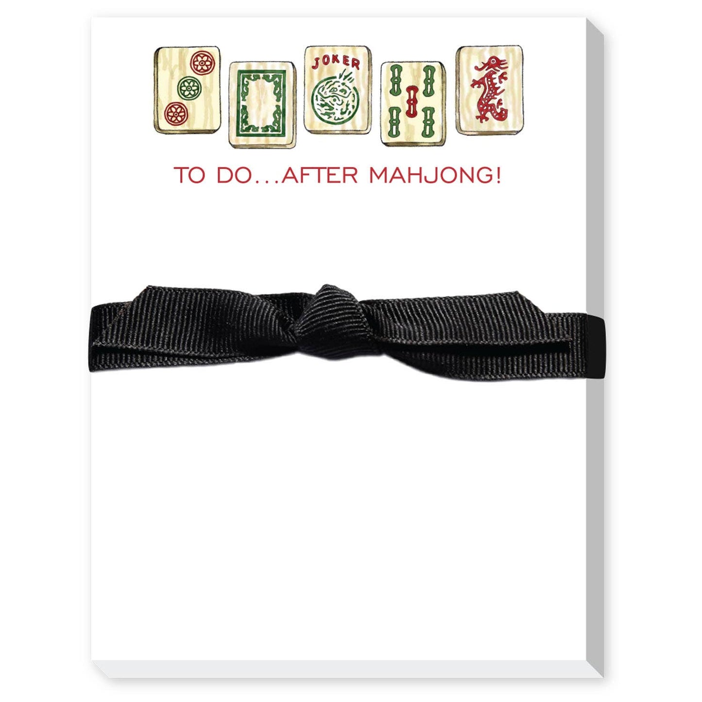 Notepad with mahjong-themed cards on a white background