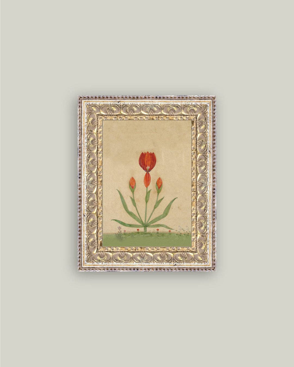 Three Red Tulips Framed Antique Art