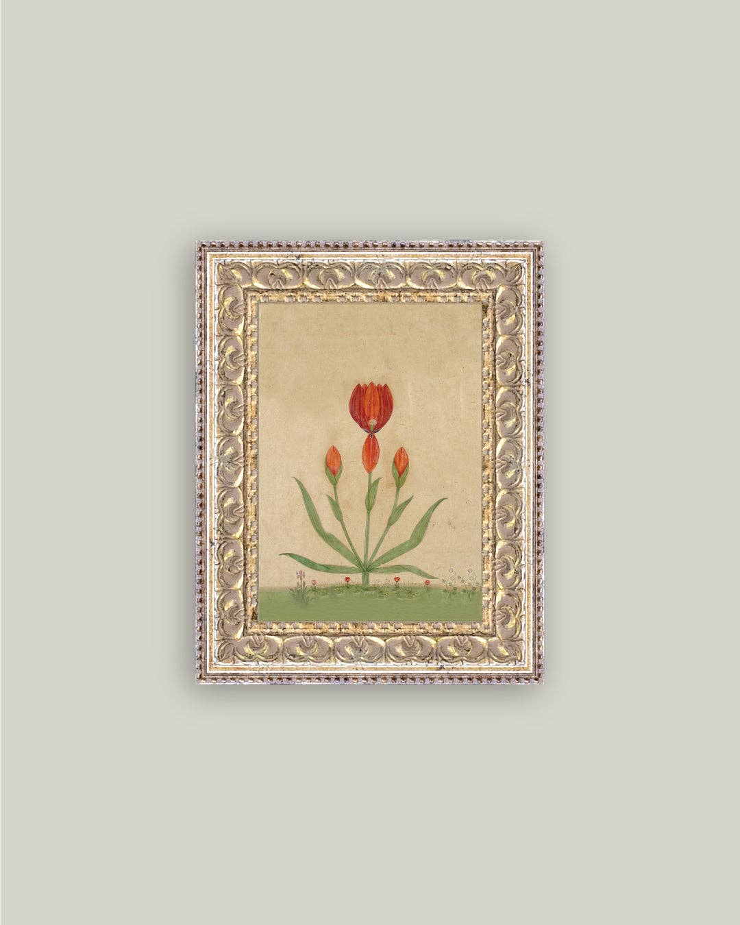 Three Red Tulips Framed Antique Art