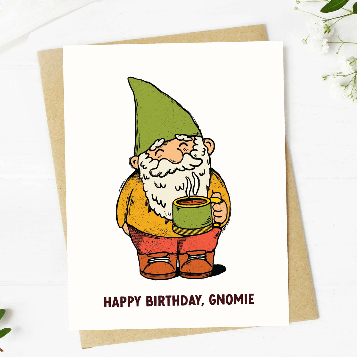 gnome with cup of coffee