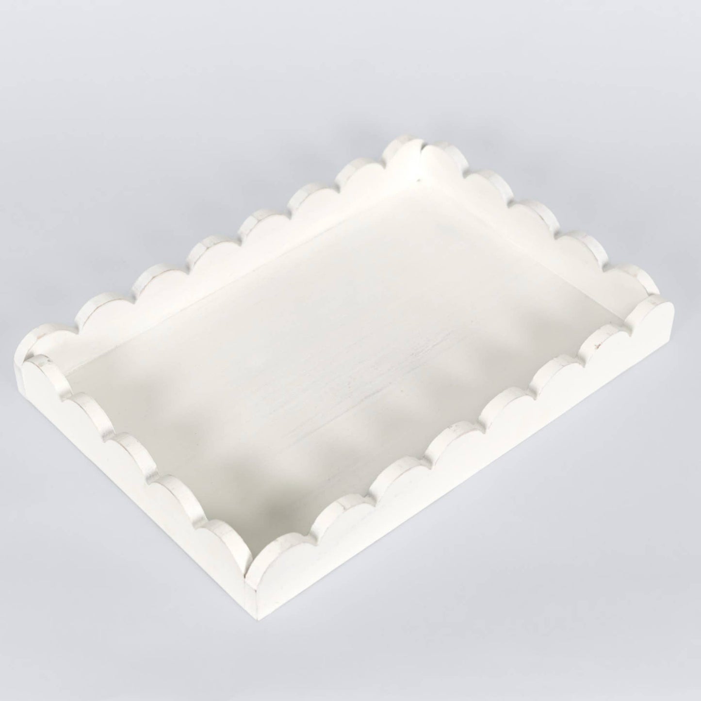 13x9x2 Wood Scallop Tray, White