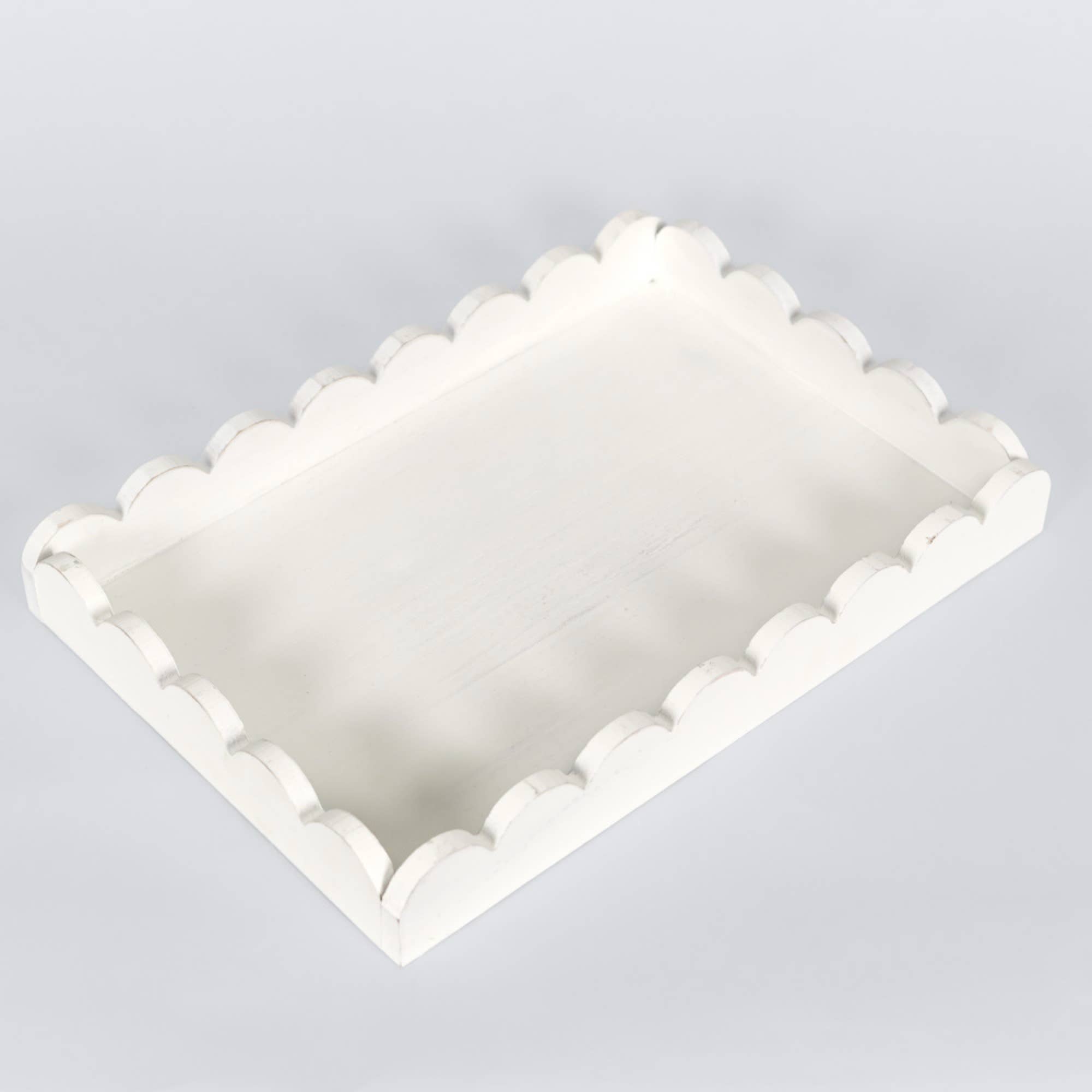 17007 - 13x9x2 wood scallop tray home decor, white