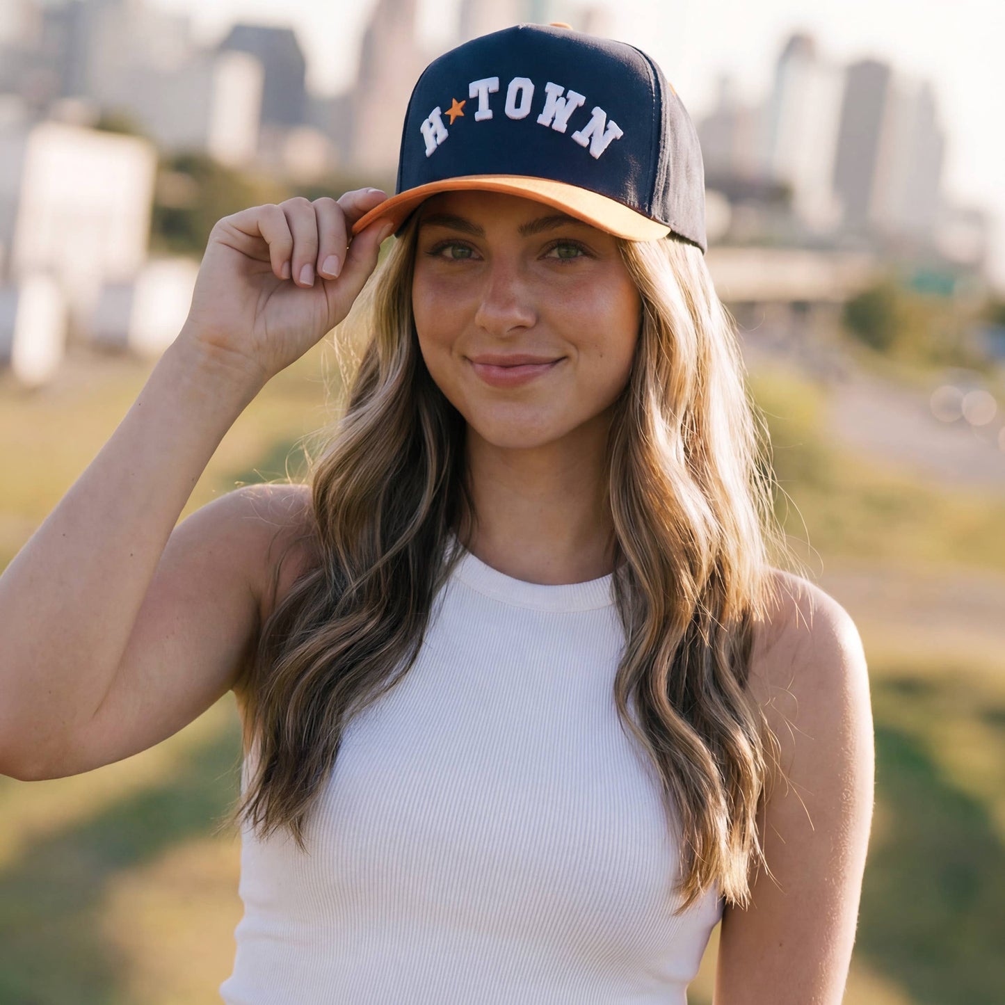 H TOWN Letter Embroidered Two Tone Trucker Hat