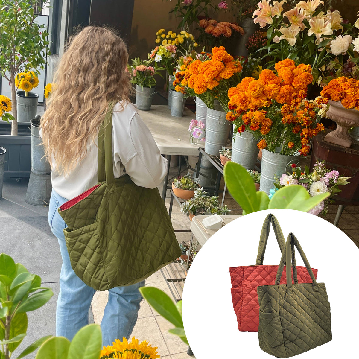 Large Reversible Nylon Tote- Multiple Colors