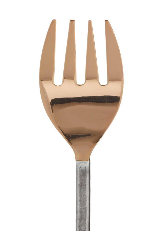 A single salad fork with a rose gold head and a silver handle, presented on its dark gray retail backing card. The Tableau brand logo is visible at the top of the card.