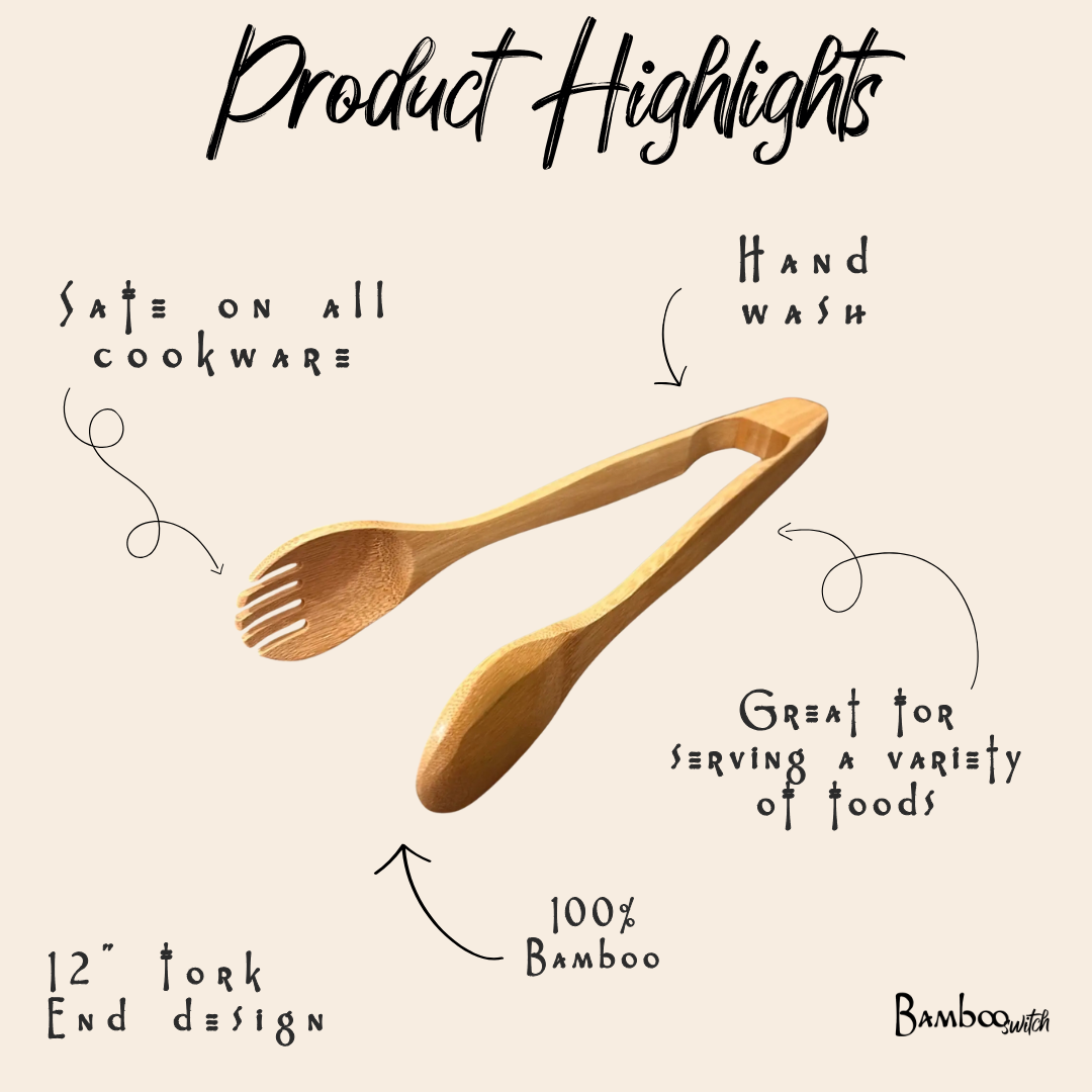 Wooden fork and spoon set with product highlights on a beige background