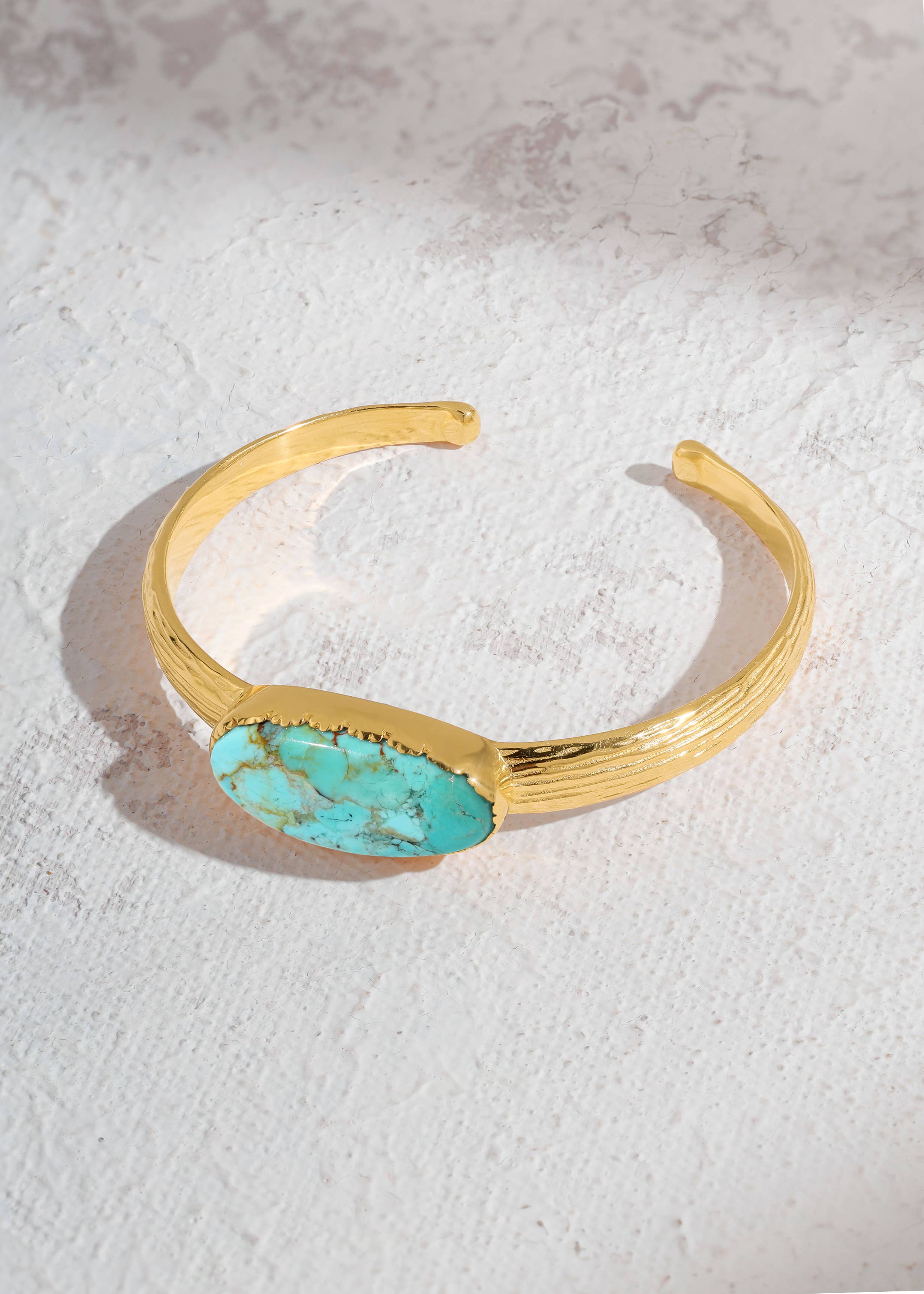 Textured Gold Plated Mohave Turquoise Stone Cuff Bracelet
