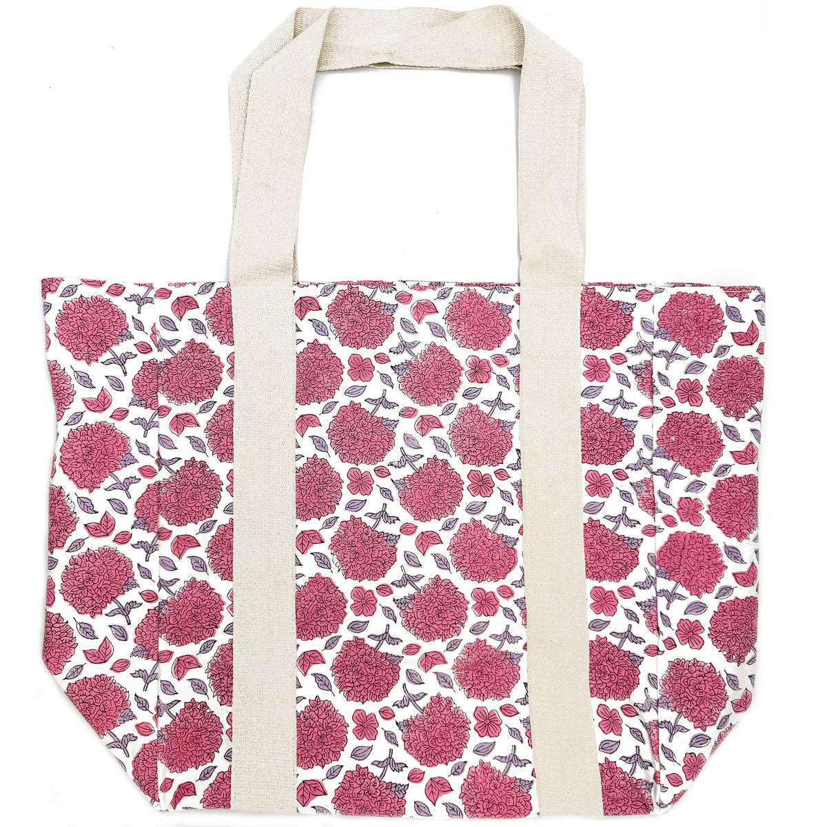 Handcrafted Canvas Bag with Block-Printed Hydrangeas