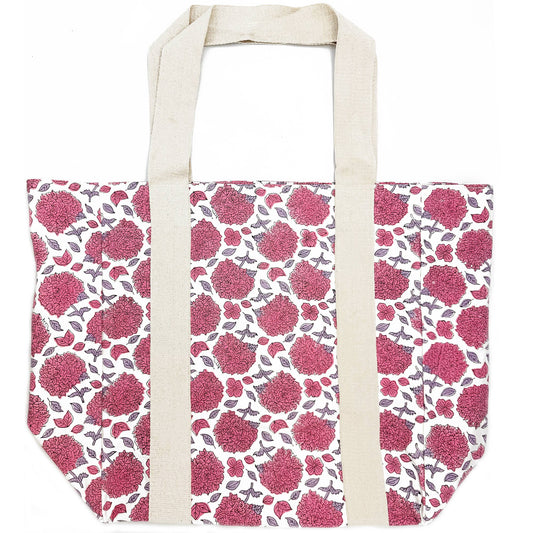 Handcrafted Canvas Bag with Block-Printed Hydrangeas