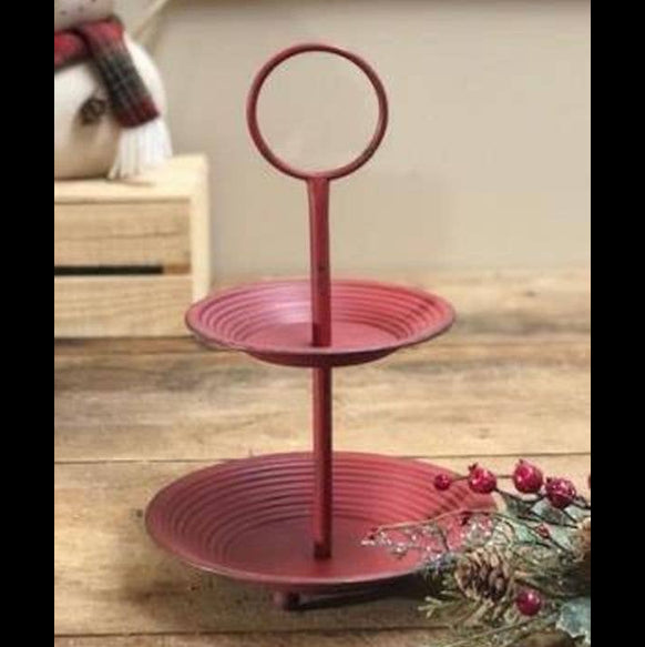 red metal two tier tray