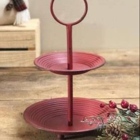 red metal two tier tray