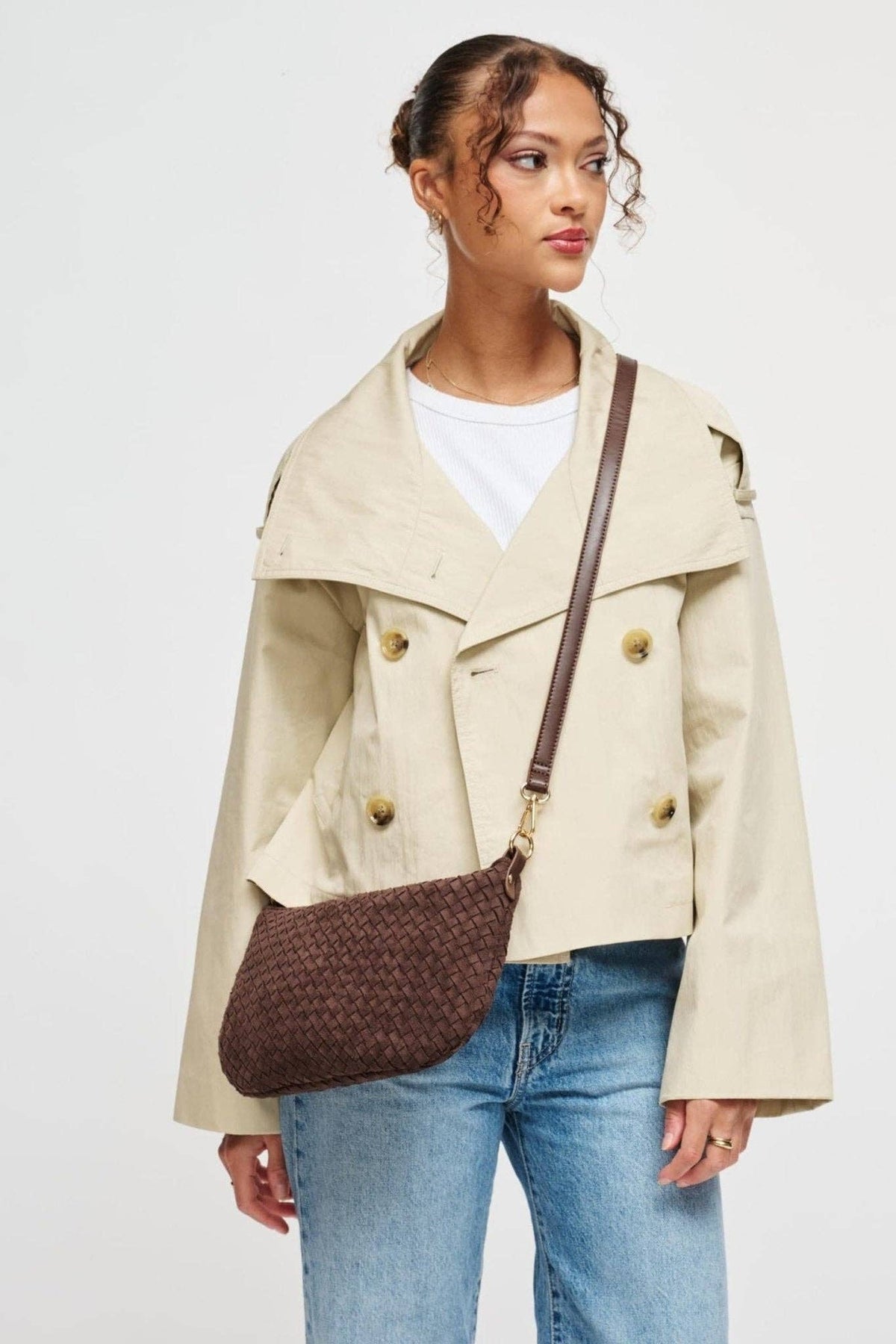 Woven-Texture Zip Shoulder Bag