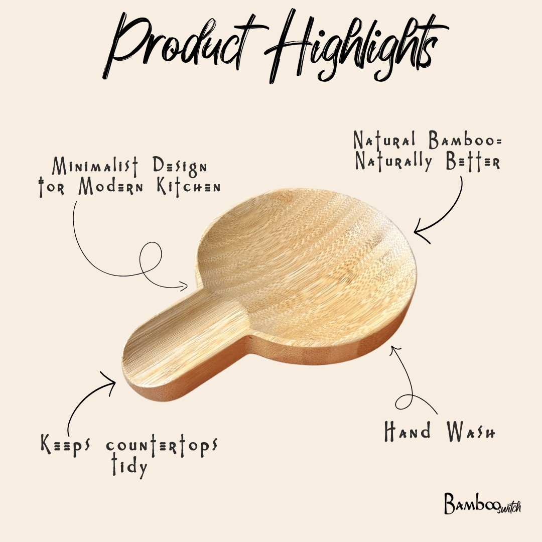 Wooden paddle with product highlights on a beige background