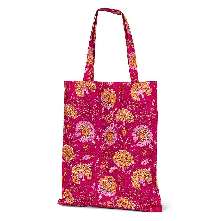 Orange Stamp Flower Simple Tote-Fuschia
