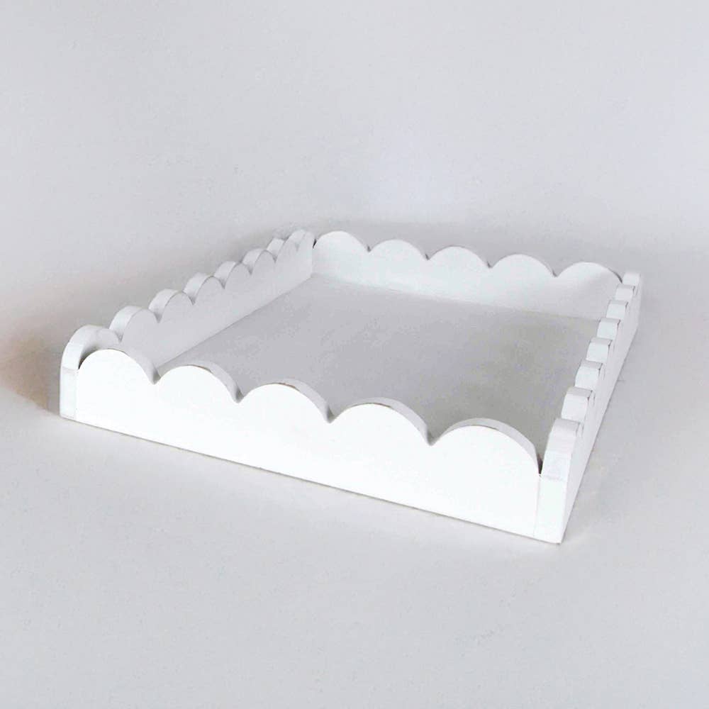 13x9x2 Wood Scallop Tray, White