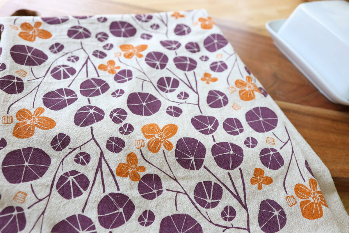 Autumn Floral Nasturtium Kitchen Towel