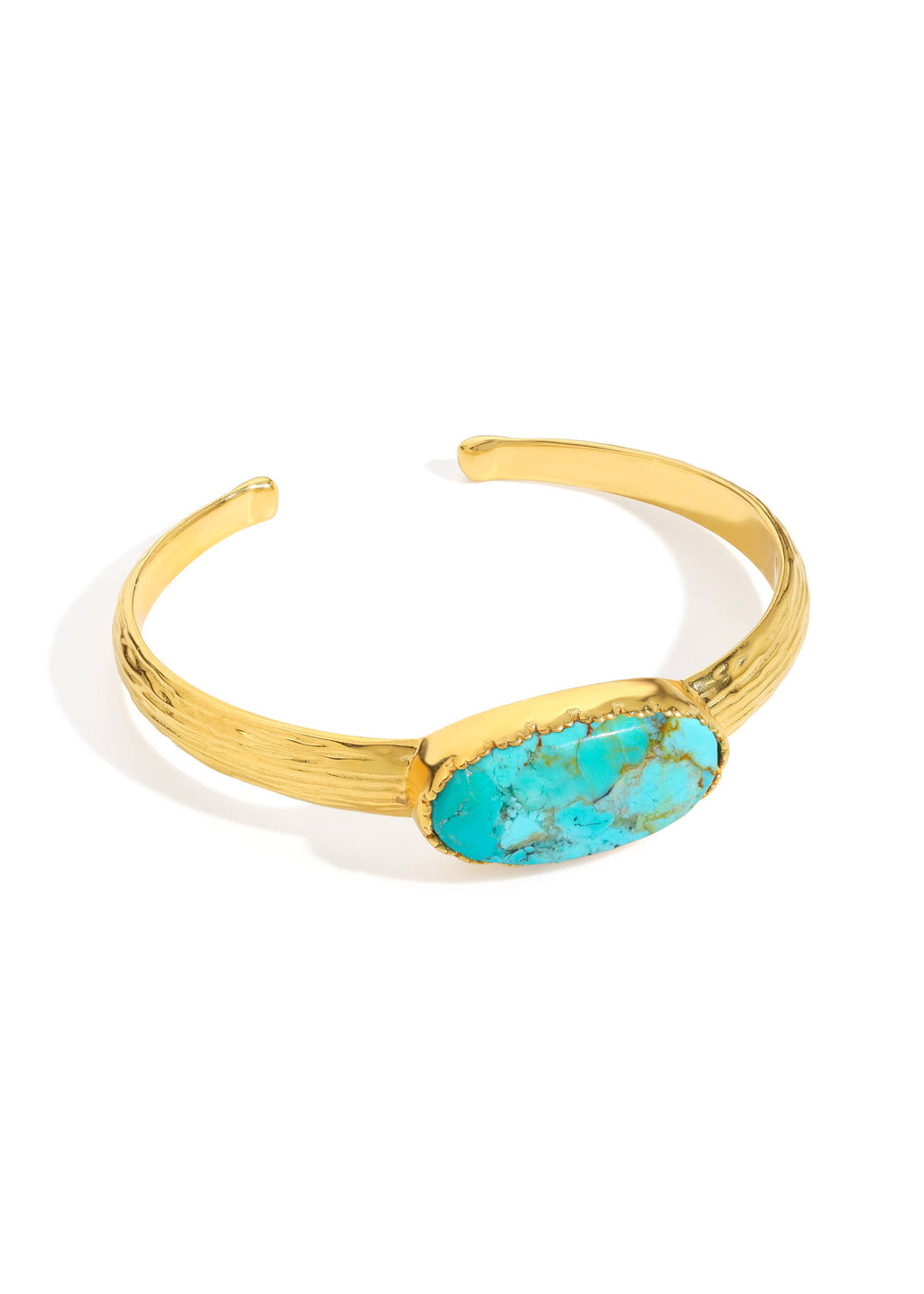 Textured Gold Plated Mohave Turquoise Stone Cuff Bracelet