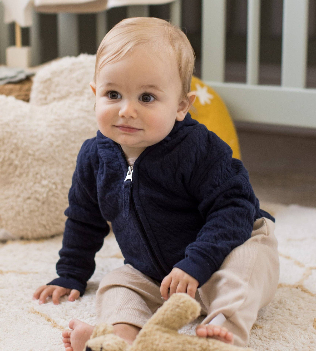 Organic Cotton Quilted Bee Baby Jacket - Midnight