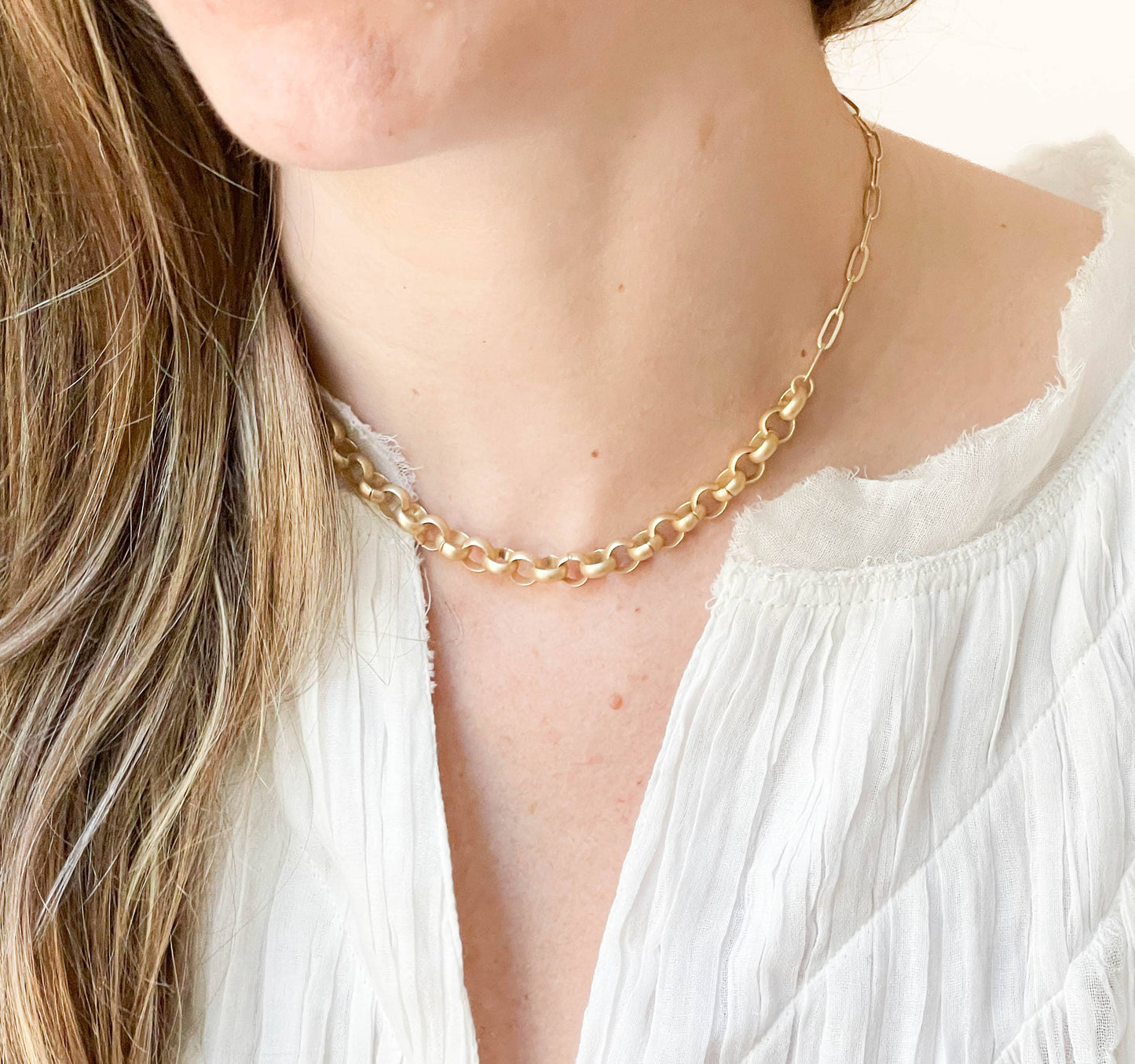 Two Style Gold Paperclip and Rolo Necklace