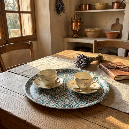 platter with 2 tea cups on it