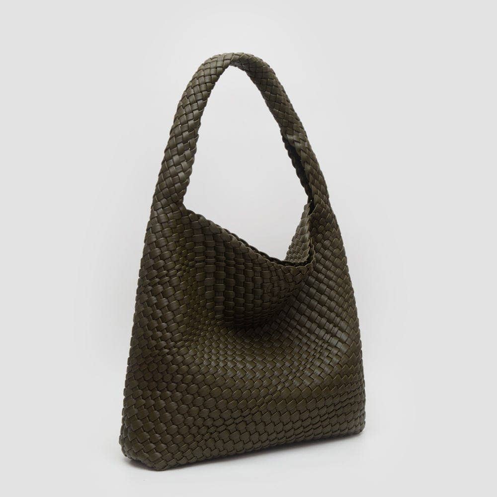 woven hobo bag in dark olive green