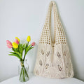 Solid Color Hollow Out Knit Shoulder Tote Bag DPB1606