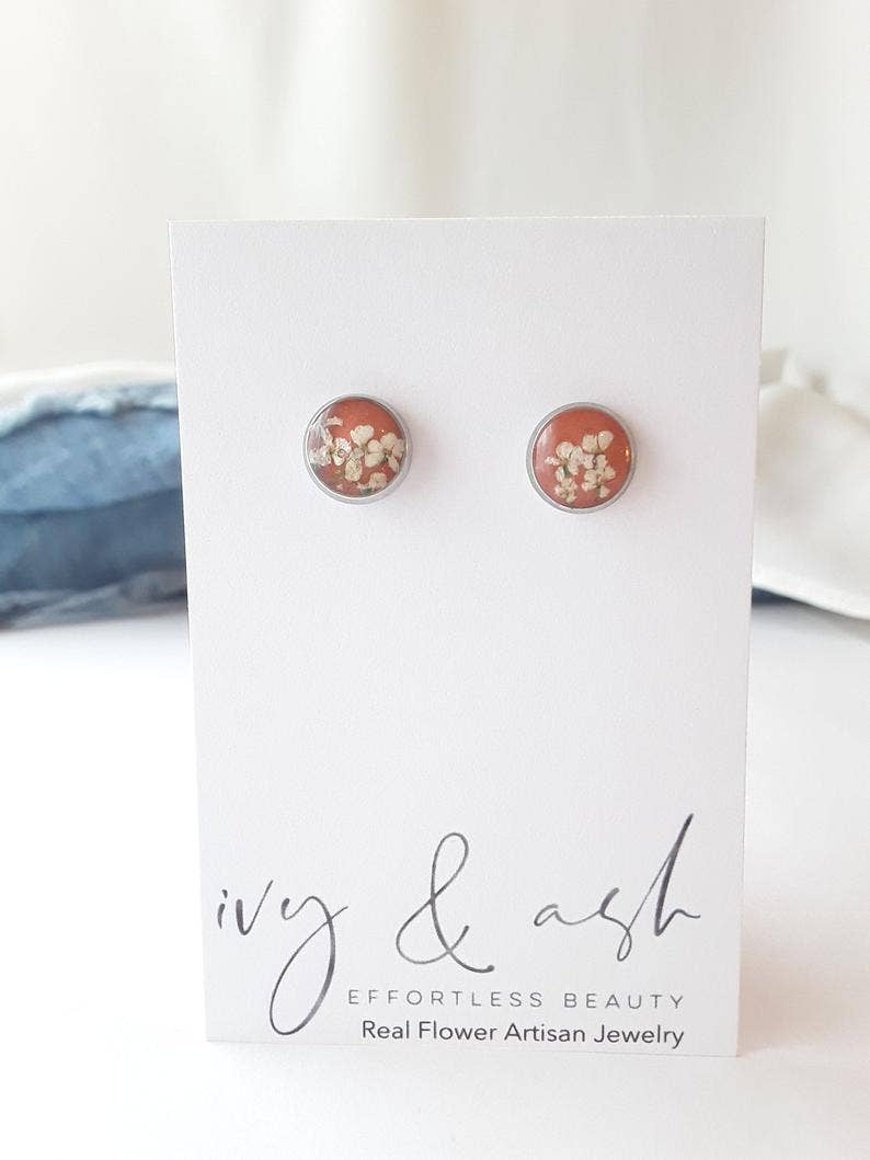Earth Tone Collection, Real Flower Studs