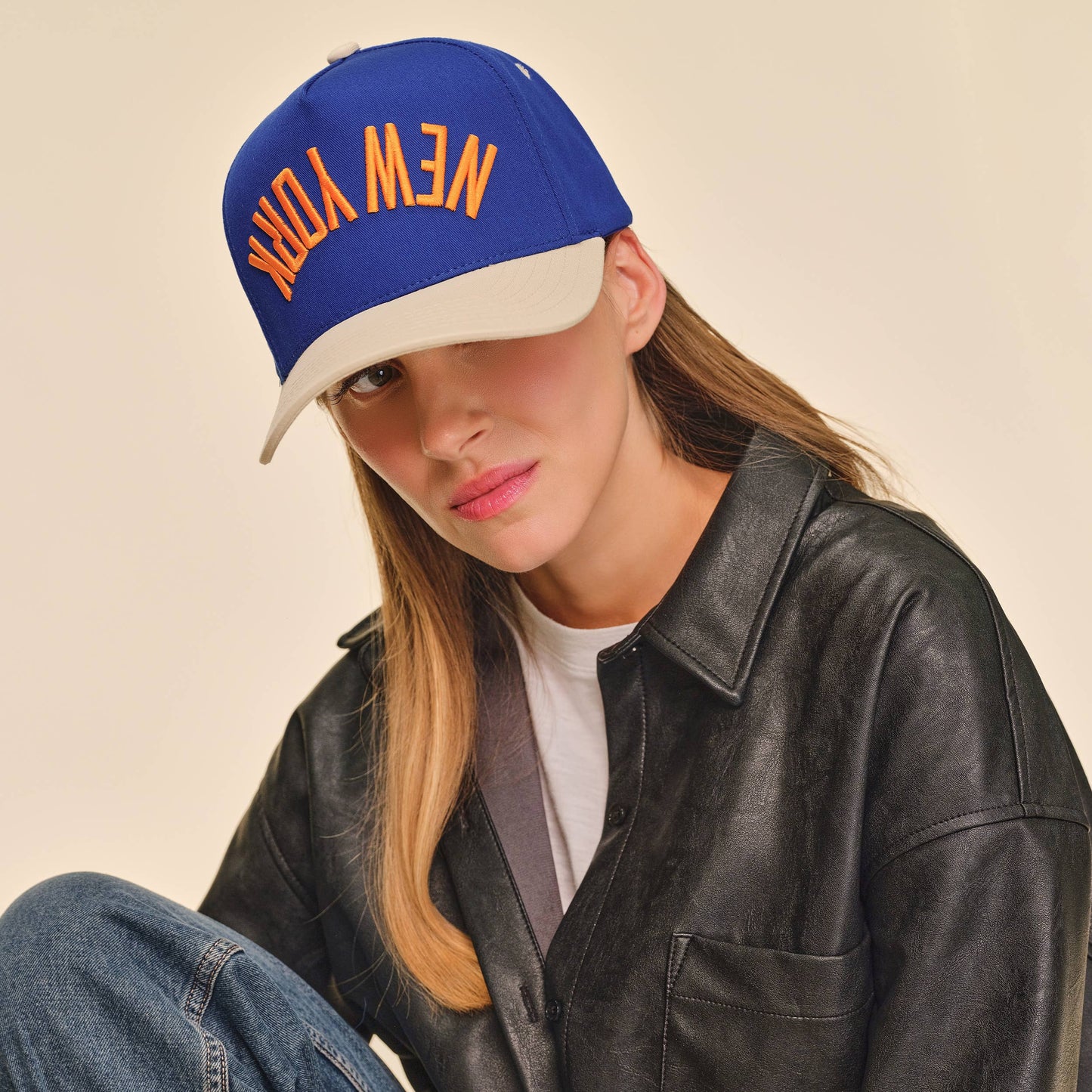 NEW YORK Embroidered Letter Two Tone Trucker Hat