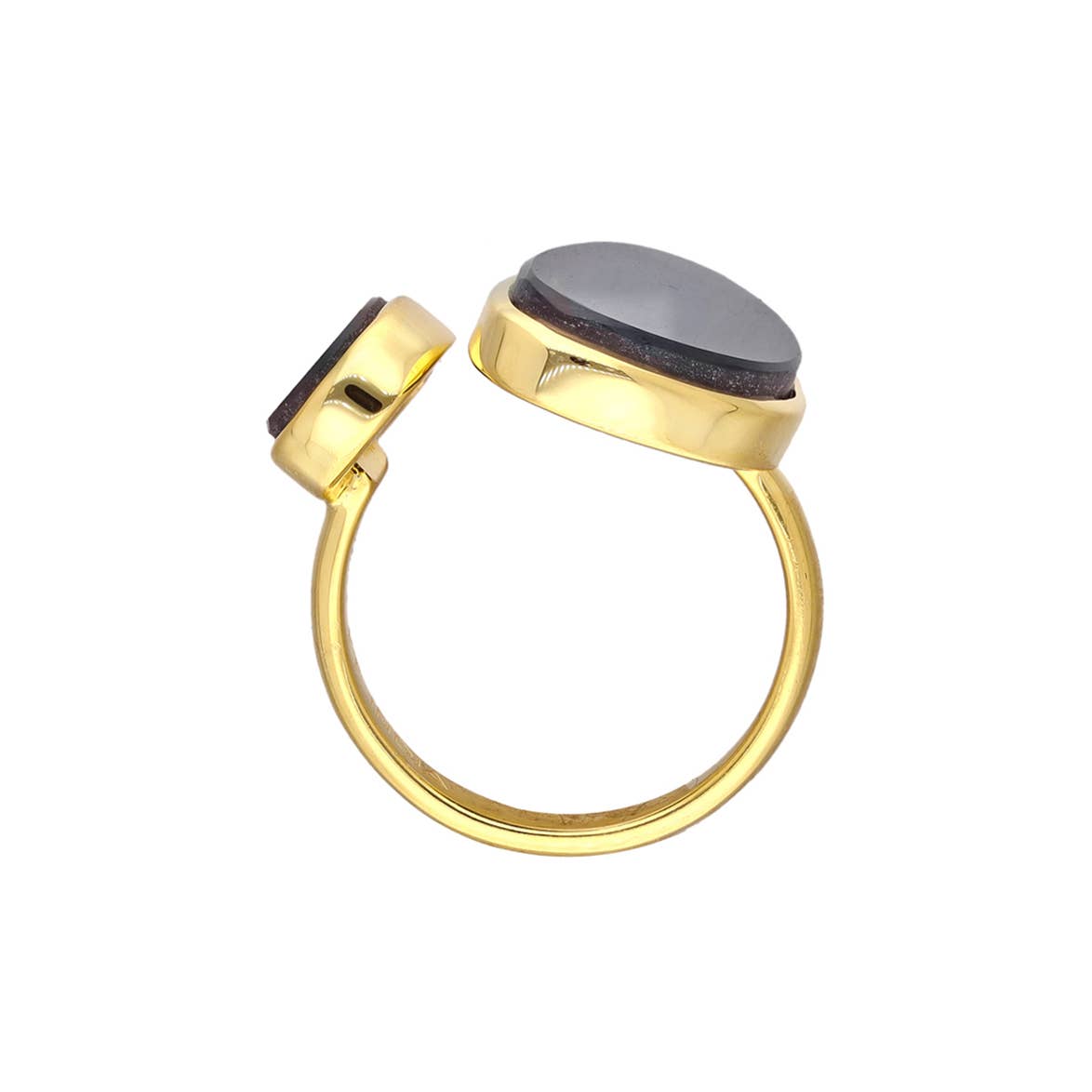 Midnight Duet Open Brass Ring with Twin Black Onyx Ovals