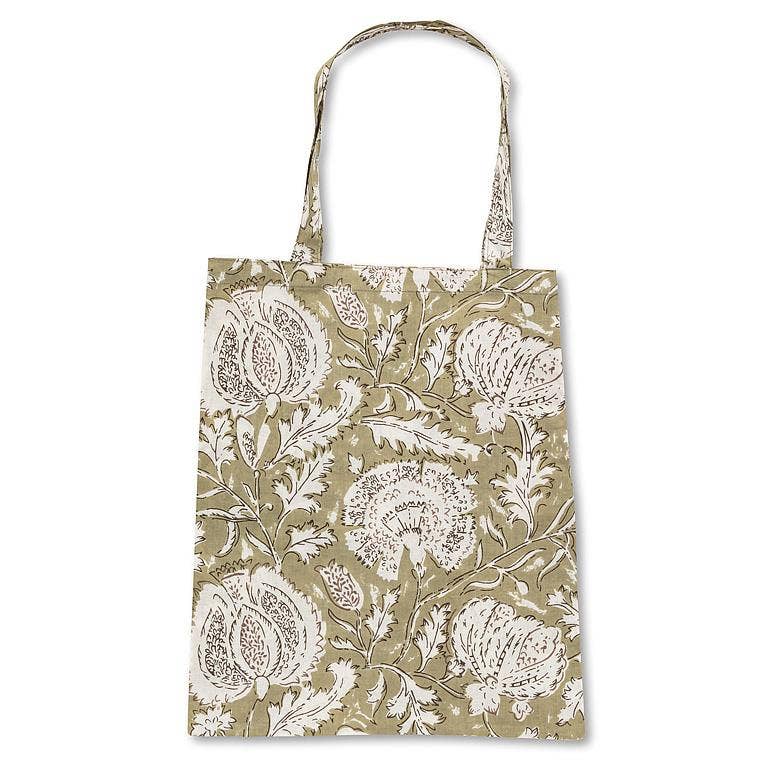 Ivory Flower Simple Tote-Sage