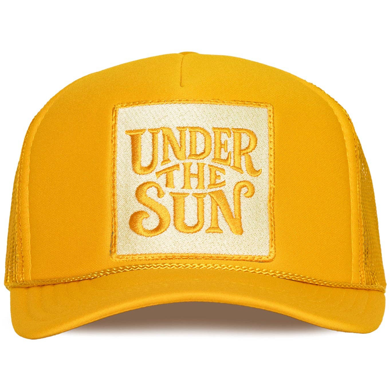 Yellow cap with 'Under the Sun' text on a white background