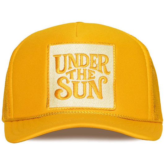 Yellow cap with 'Under the Sun' text on a white background