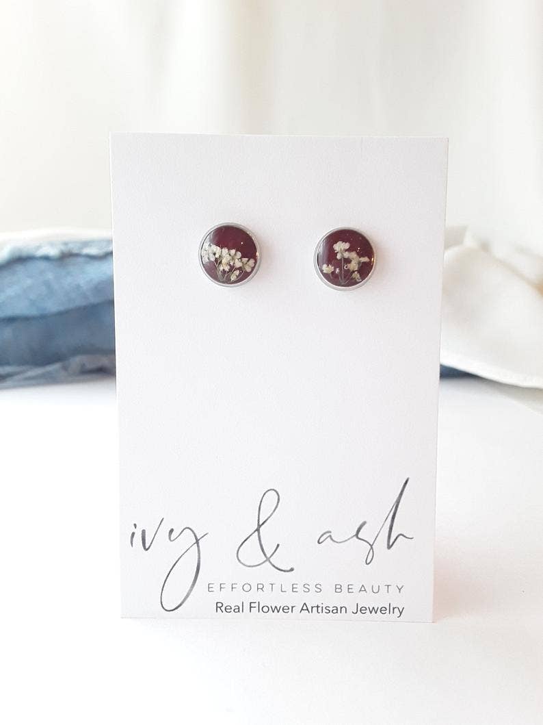 Earth Tone Collection, Real Flower Studs