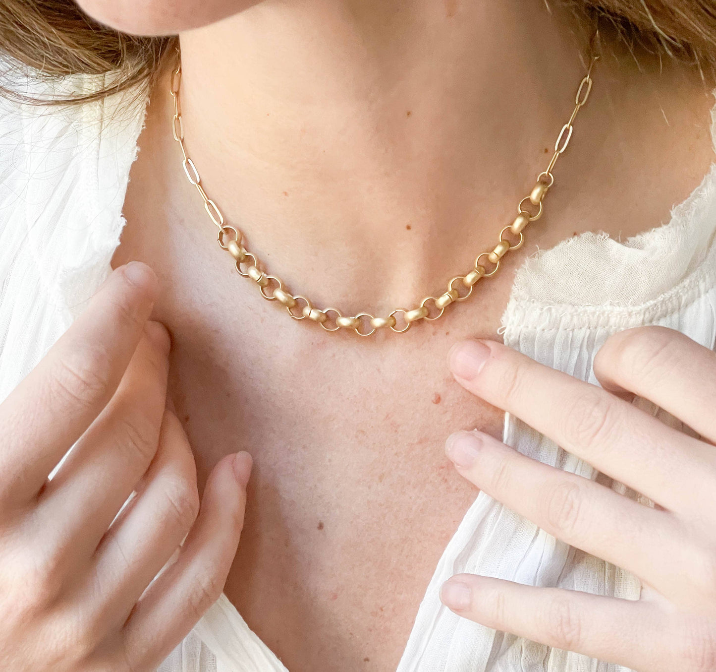 Two Style Gold Paperclip and Rolo Necklace