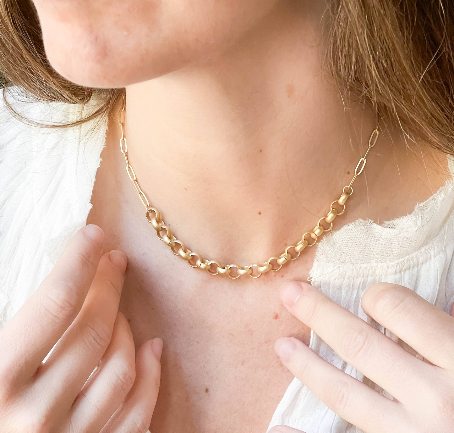 Two Style Gold Paperclip and Rolo Necklace