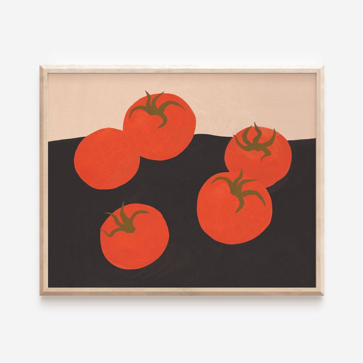 Framed artwork of red tomatoes on a black background
