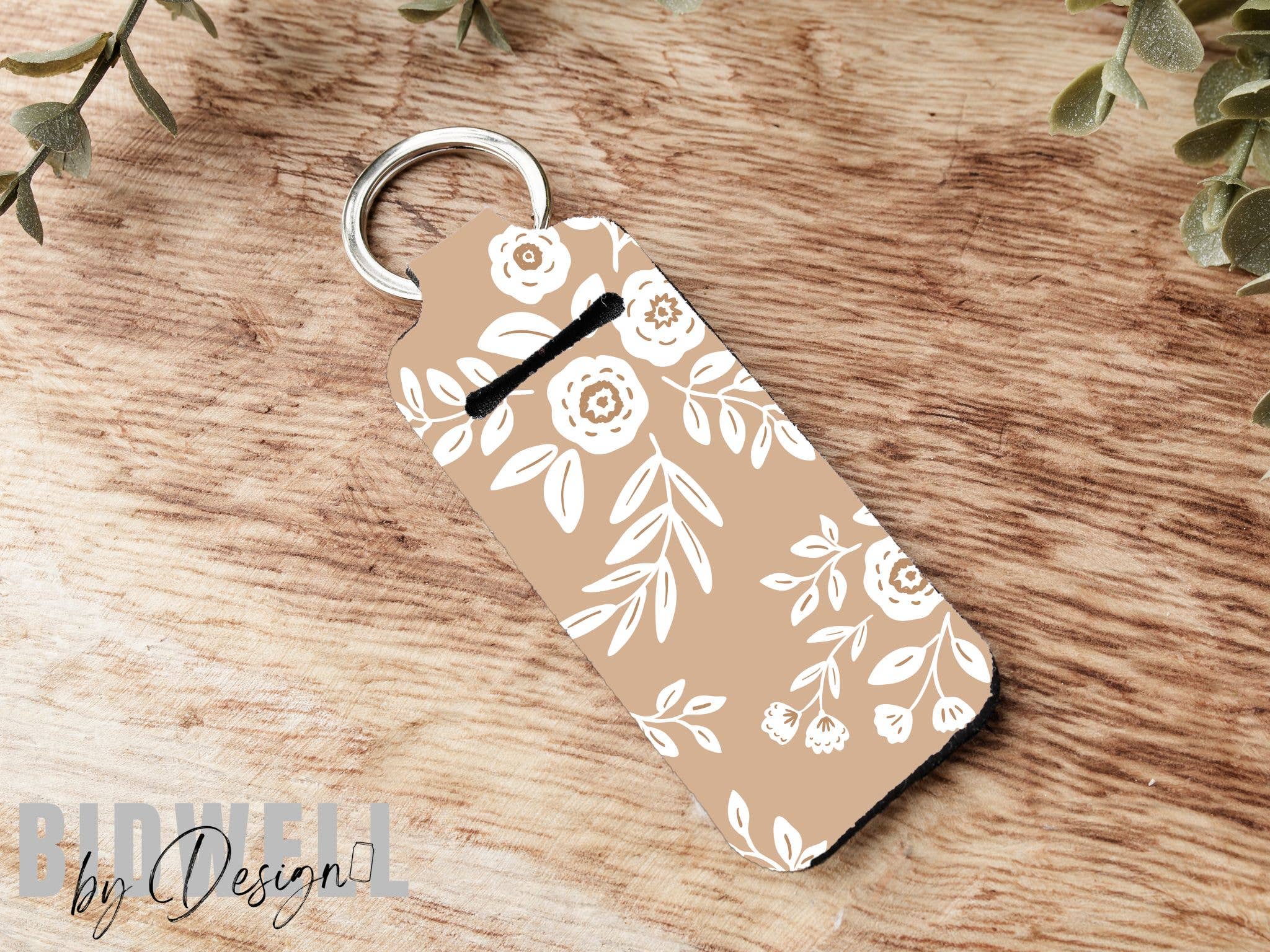Boho Tan Floral Chapstick Holder Keychain