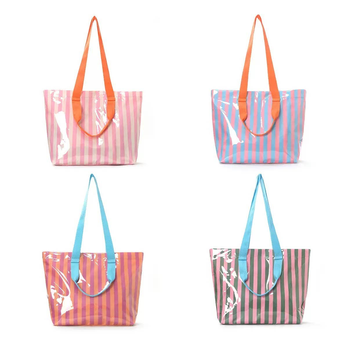 Striped Vinyl Tote Bags with Shoulder Strap