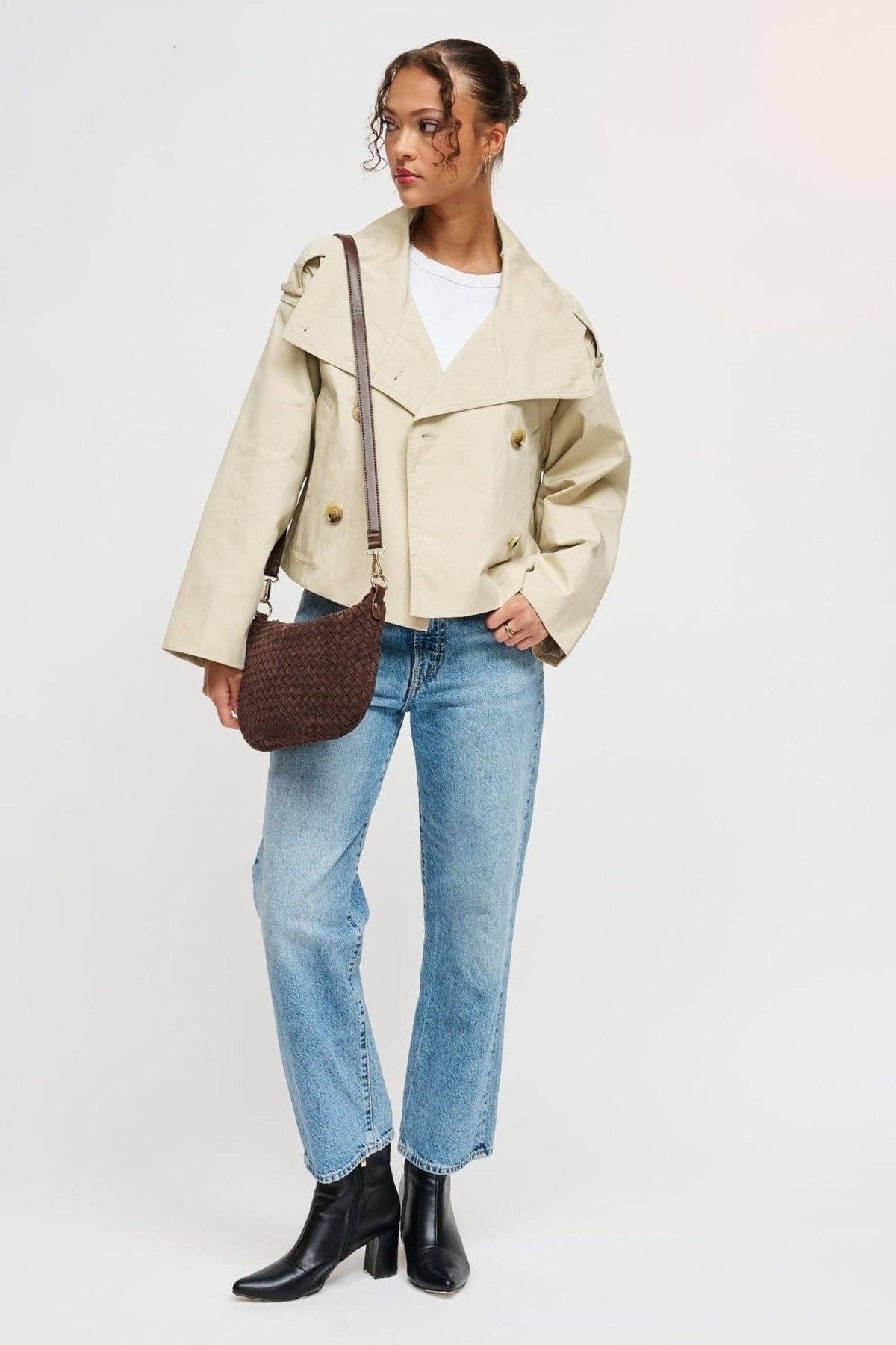 Woven-Texture Zip Shoulder Bag