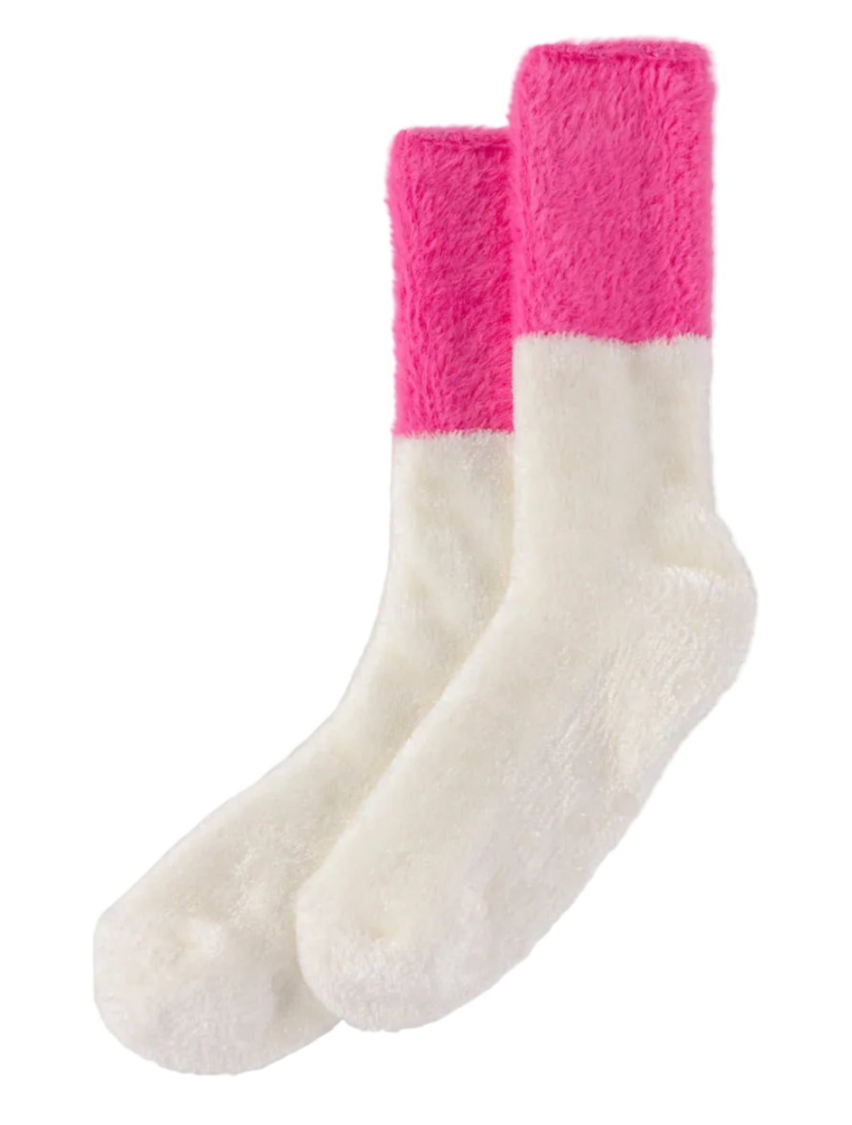 white and hot pink fuzzy socks