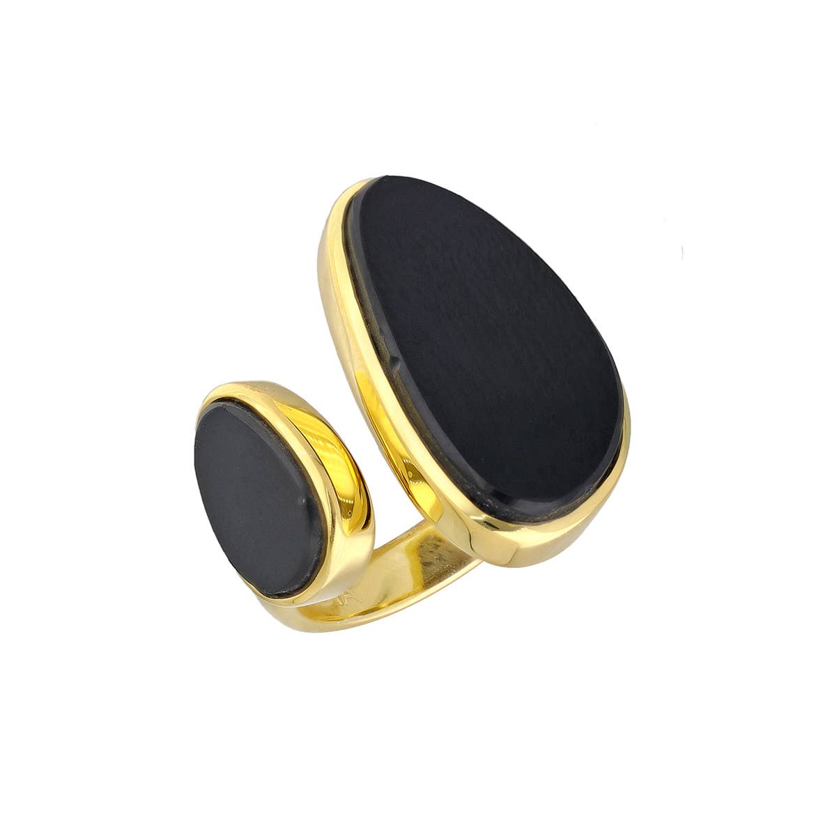 Midnight Duet Open Brass Ring with Twin Black Onyx Ovals