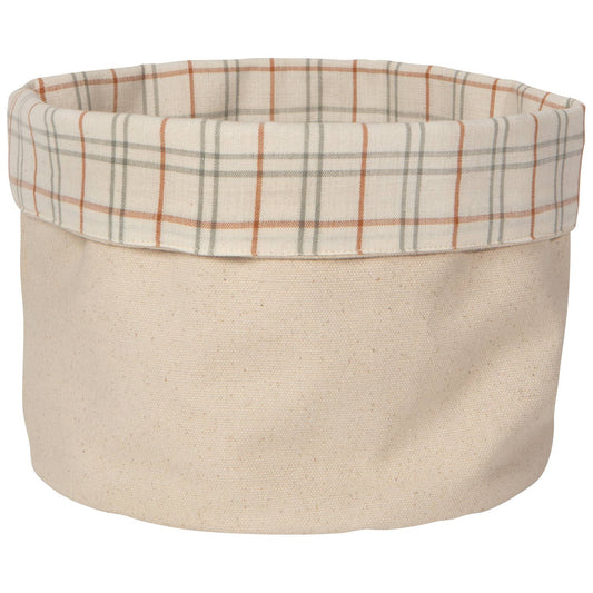 plaid and cream basket for bread