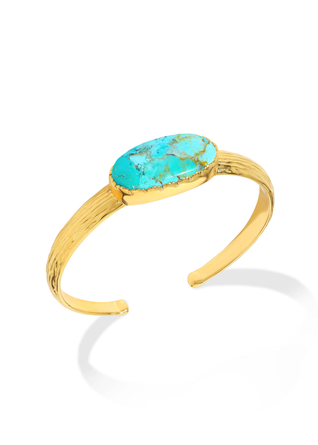 Textured Gold Plated Mohave Turquoise Stone Cuff Bracelet