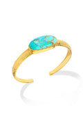 Textured Gold Plated Mohave Turquoise Stone Cuff Bracelet