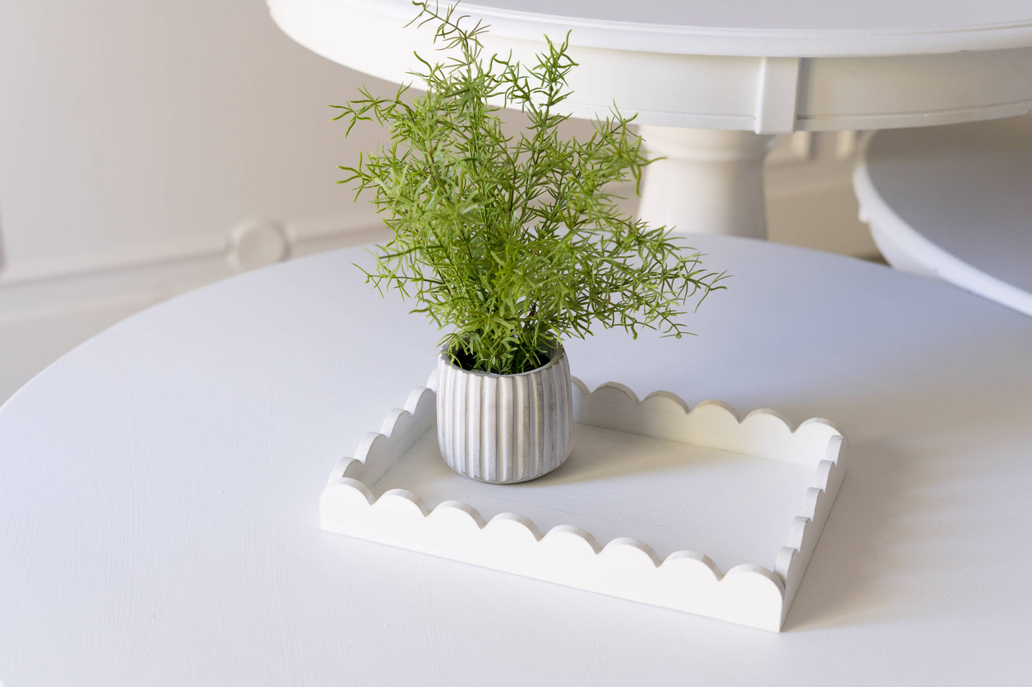 13x9x2 Wood Scallop Tray, White