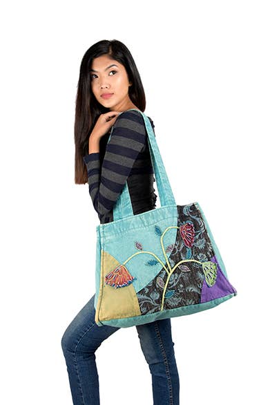 photo of embroider jean bag