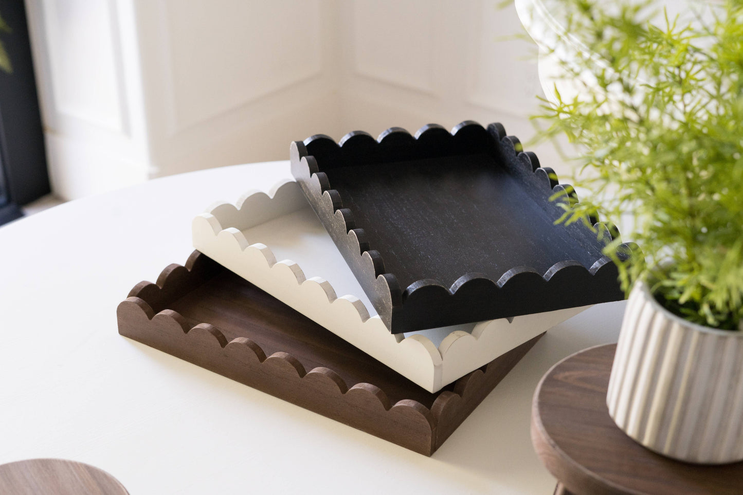 13x9x2 Wood Scallop Tray, White