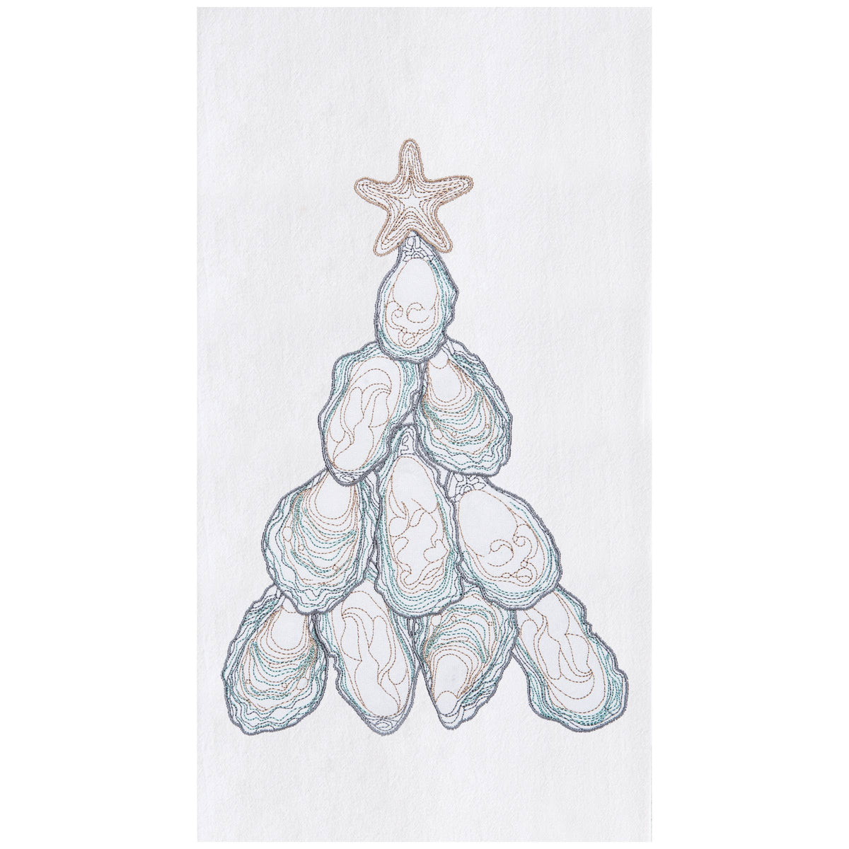 oyster christmas tree on white towel